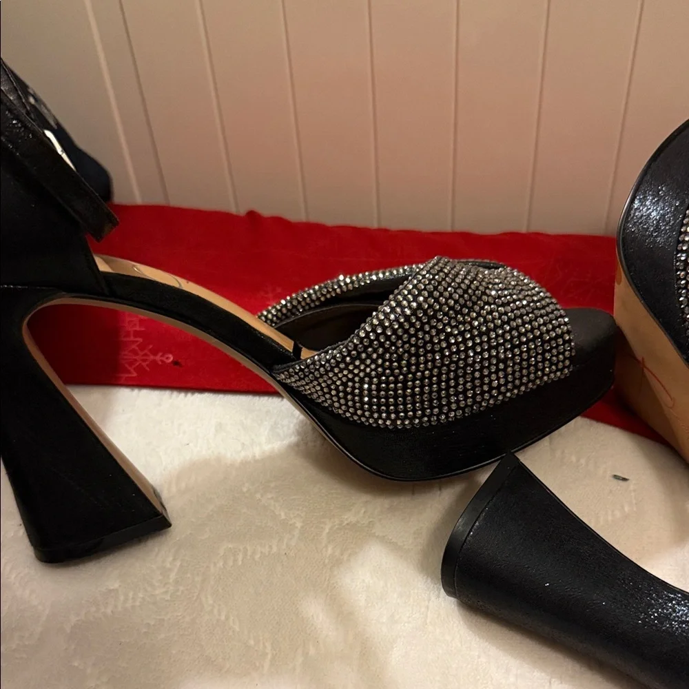 Jessica Simpson Black Crystal Cross-Band Ankle-Strap Heels - Picture 10 of 16